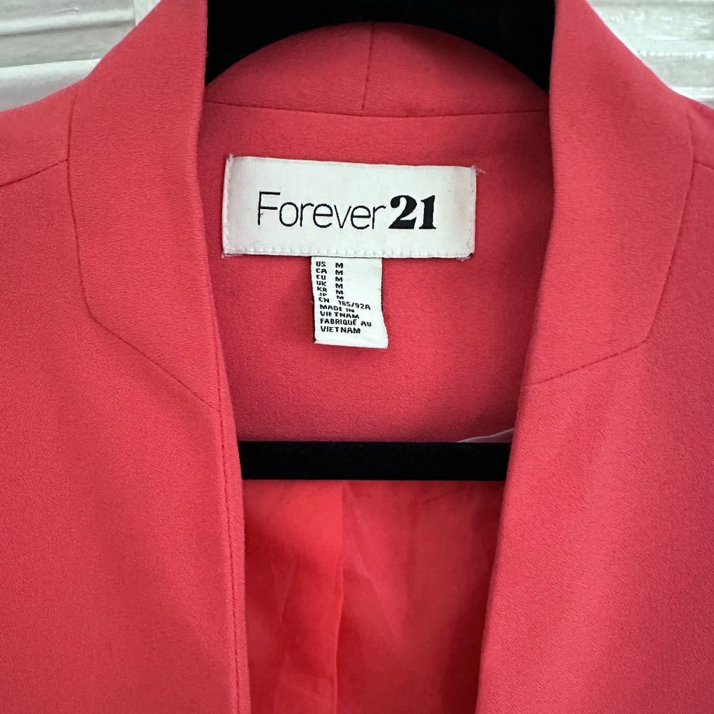 F21 Coral Pink Open Face Blazer with Pockets, Size Medium - Picture 3 of 8